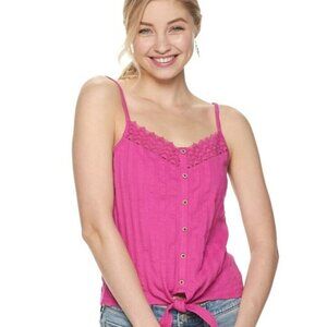 Mudd Magenta Crocheted Button Front Tank Top Juniors XXL